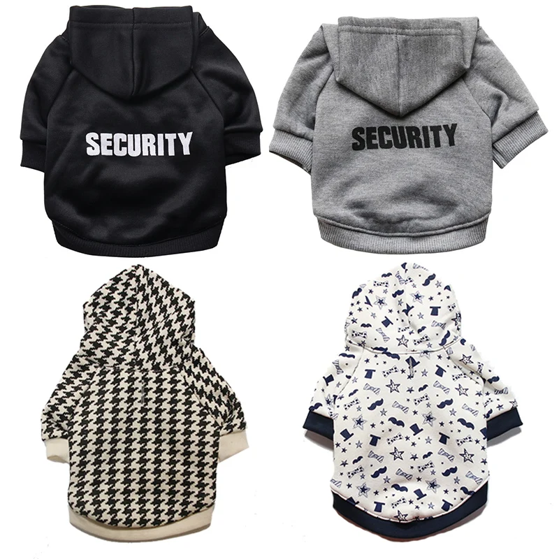 Winter Dog Clothes Cute Small Medium Hoodie Pet Sweater Black Letters Pattern Hooded Coat Jacket For Chihuahua Bulldog | Дом и сад