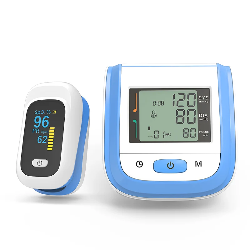 BOXYM медицинский цифровой измеритель артериального давления на запястье Сфигмоманометр пальцевой Пульсоксиметр SpO2 измеритель насыщенности семьи здоровье - Цвет: New Model Blue
