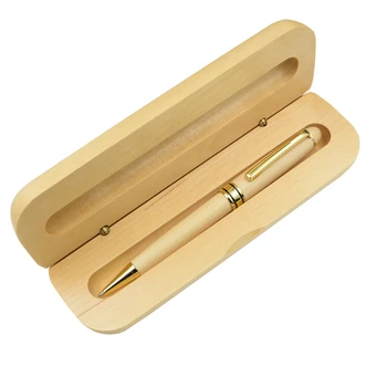 

One Set Pen With Pencil Case From Nature Maple Wood Wooden Stick Storage Box Black Blue Ink Refill Gift Office School Supplies