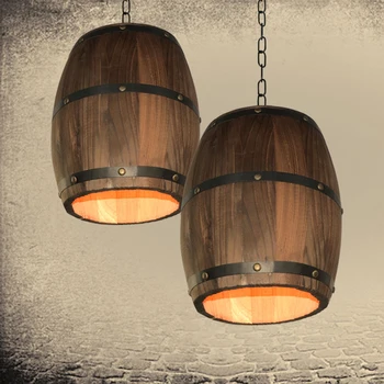 

Wood Wine Barrel Light Creative Retro Hanging Fixture Ceiling Lighting for Bar Cafe Light Ceiling Restaurant Barrel Lamp