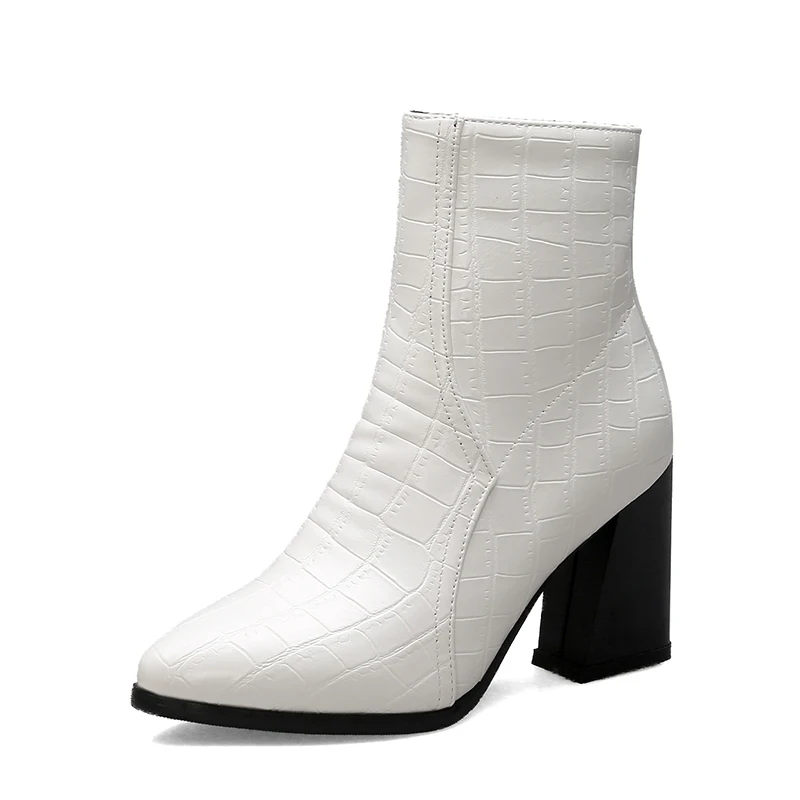 ANMAIRON/женские ботильоны на молнии, с острым носком, на высоком квадратном каблуке, из искусственной кожи, флисовая зимняя обувь в римском стиле с клетчатым мехом ботинки черного, серого, красного цвета
