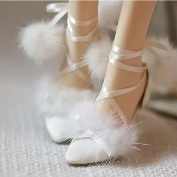 

Cateleya 1/3 Points Pure Handmade Rabbit Hair Bow Satin Pointed Lace High Heels