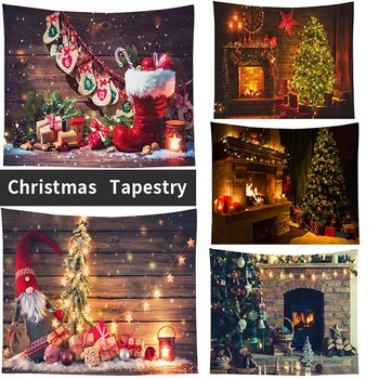 

Christmas Santa Claus Prints Tapestry ChristmasTree Wall Hanging Cloth Bedspread Wall Tapestry Background Home Decore