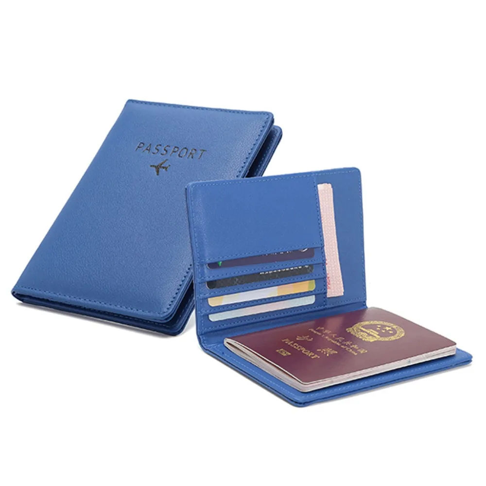 RFID женский кожаный чехол для паспорта Россия кредитный держатель для карт Органайзер дорожный кошелек для девочек Man'sTicket Чехол для мужчин ID кошелек - Цвет: Синий