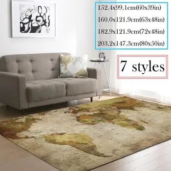 

World Map Rectangle Carpets for Living Room Sofa Coffee Table Blanket Bedside Bed Mat Floor Bedroom Slip Rug Kids Playing Mat