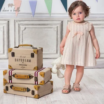 

DB13975 dave bella summer baby girl's cute bow floral striped dress children fashion party dress kids infant lolita clothes