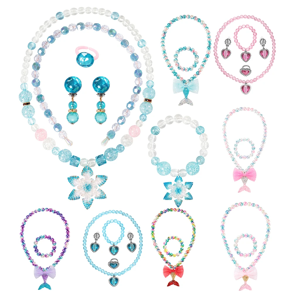 6Pcs Princess Jewelry Decorate Necklace Earrings Rings Wand Pretend Play Sets For Birthday Girls Dress Up Birthday Gift Toy
