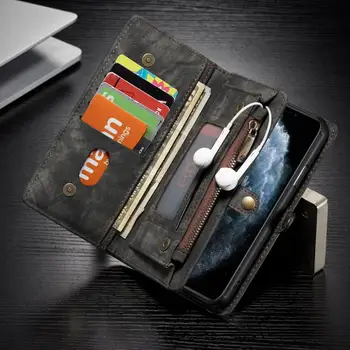 

CaseMe retro wallet function leather case, suitable for iphone 11Pro XS XR Max leather case, plug-in card, cash, zipper bag