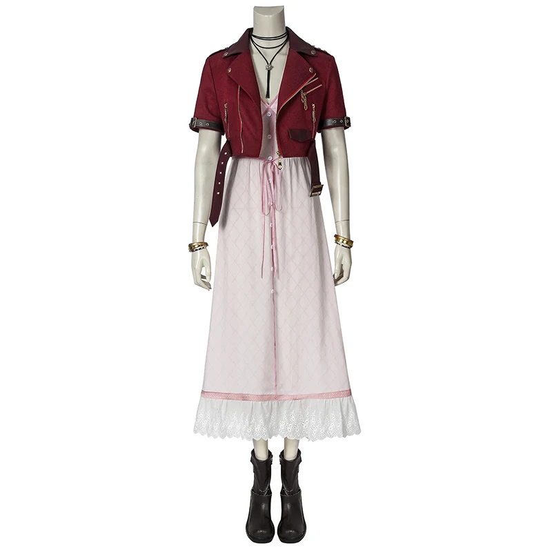 PS4 Game Final Fantasy VII Kostuum FFVII FF7 Aerith Gainsborough Cosplay Jas Jurk Volwassen Halloween Party Outfit Custom Made