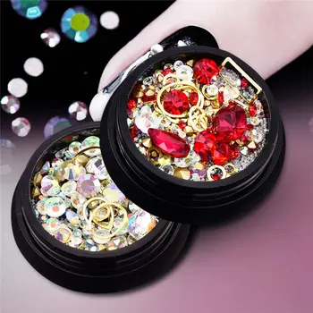 

2 Box 3D Nail Jewelry Colorful Mixed Acrylic Tip Diamond Flat Jewel Stone Nail Rhinestone Manicure DIY Nail Art Decoration (Big