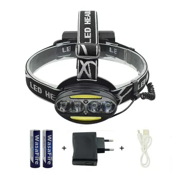 

USB Charging Headlight 4* XML-T +2*COB+2*Red LED Head Lamp Frontal Running Flashlight Torch Lanterna Power by 18650 Battery