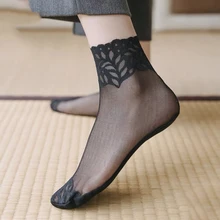 

Sexy Black Transparent Socks Lolita Mesh Breathable Spring Summer Thin Lace 5 Colors Fashion 2022 Woman Socks 1 Pairs