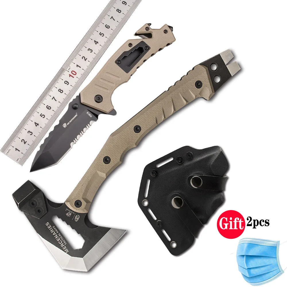 

King Sea Outdoor Tactical Axe and Folding Knife Set Camping Axe and Hunting Knife Multifunctional Hatchet and Pocket Knife Set