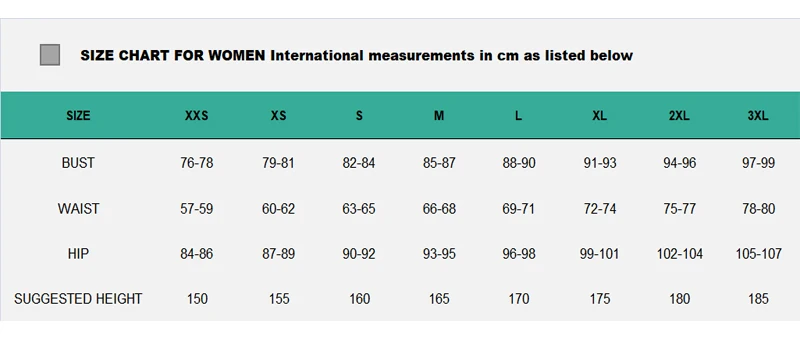 Size Chart For Women