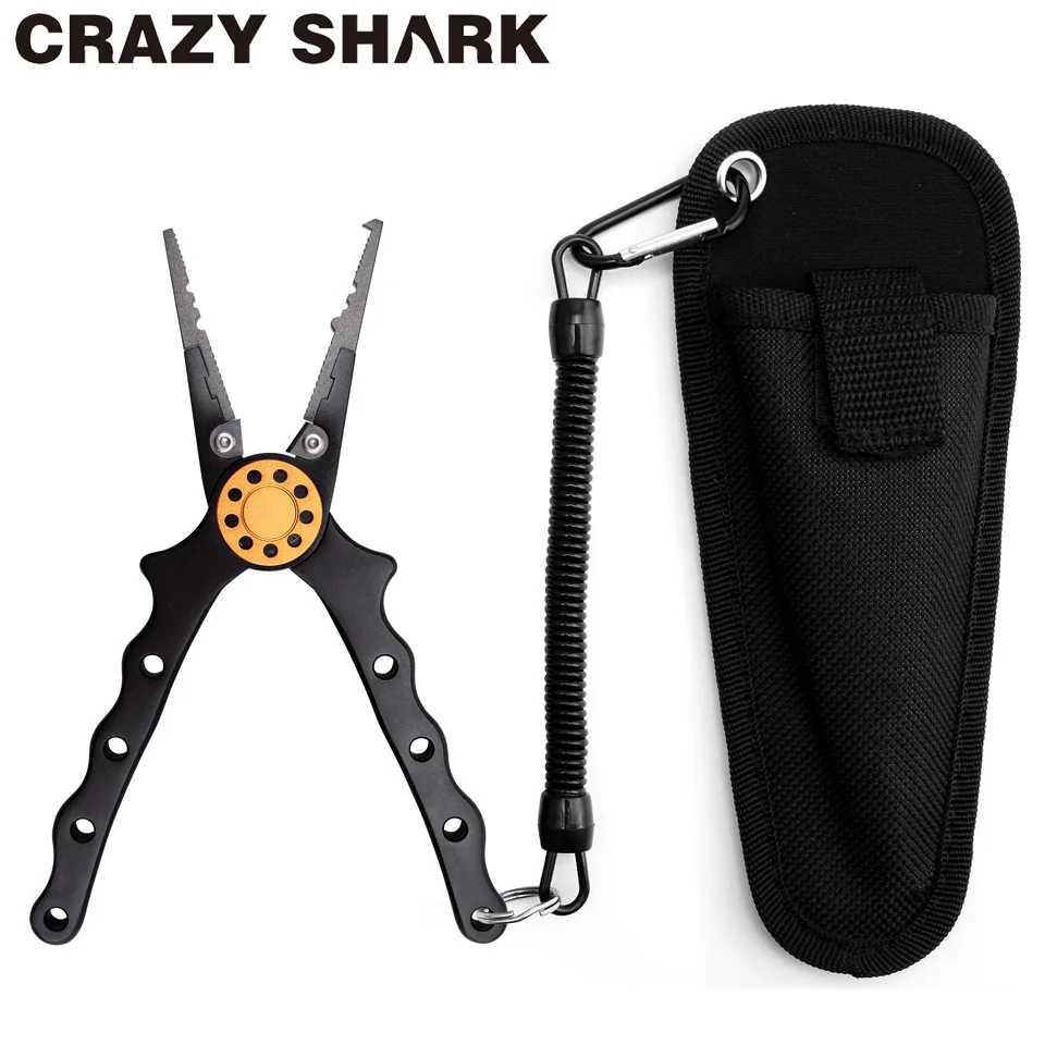 

Crazy Shark Aluminum Fishing Pliers Split Ring Cutter Carp Crimping Lead Fish Holder Tackle Hook Remover Goods For Fishing 18cm