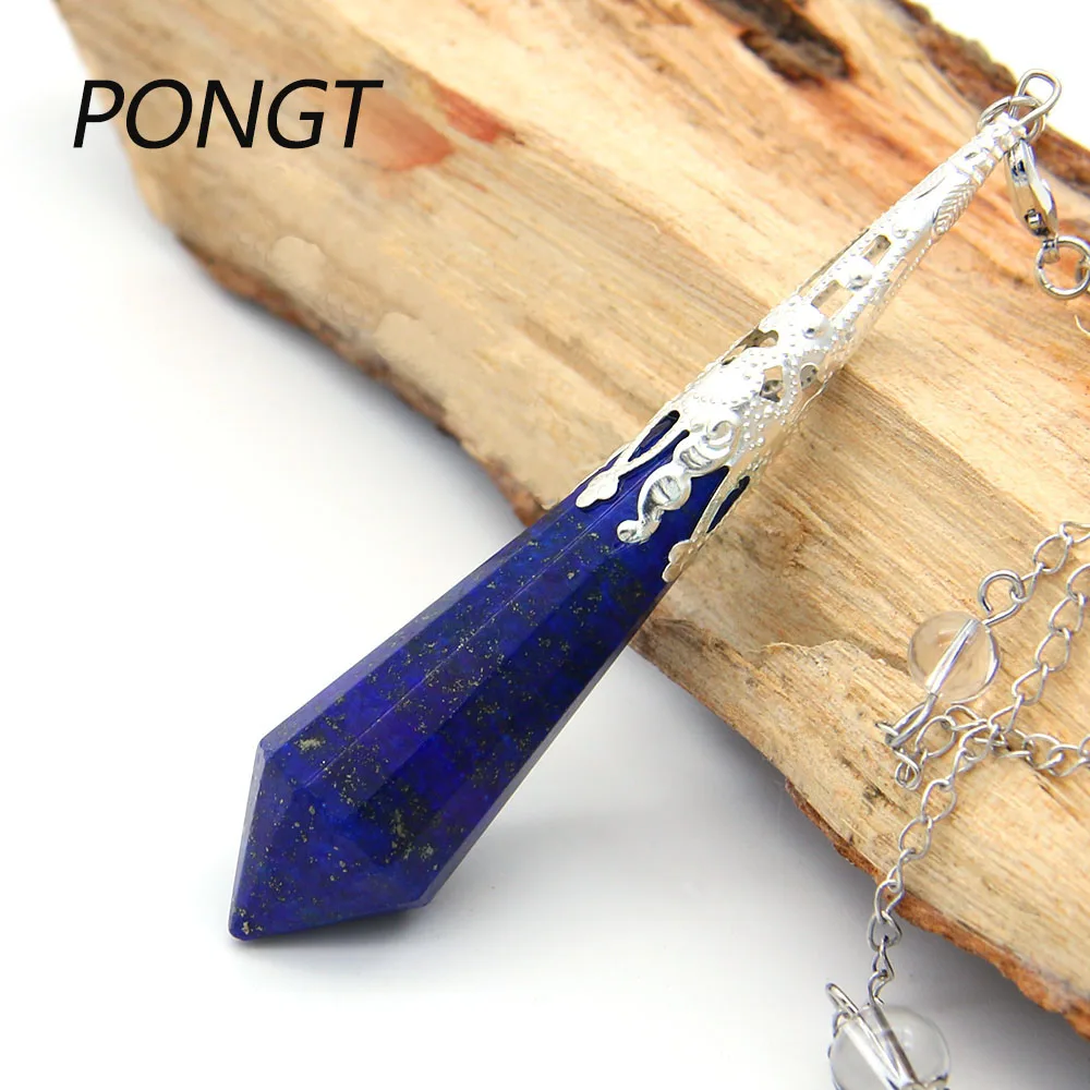 Natural Gems Lapis Lazuli Bonded Pendulum Healing Crystal Reiki Dowsing Tool 