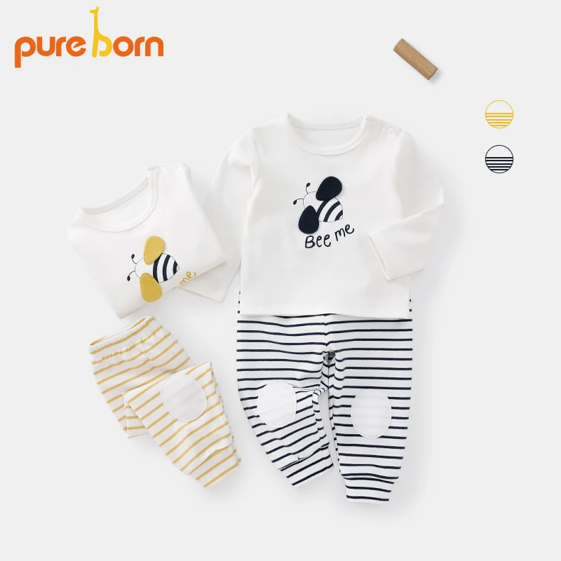 Детская Пижама Pureborn из дышащего хлопка в полоску с изображением пчел | Мать и