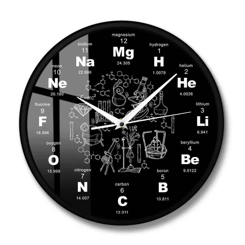 Periodic Table Of Elements Wall Art Chemical Symbols Wall Clock Metal Frame  