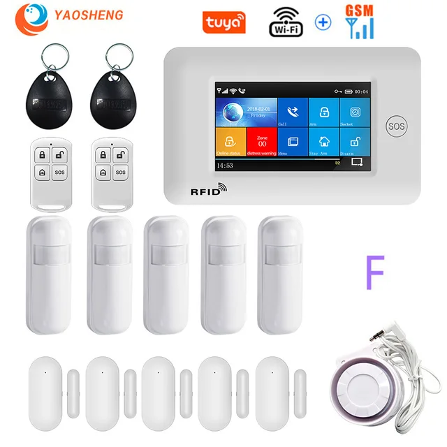 4.3 Inch Touch Panel WIFI GSM Wireless Burglar Home Security Alarm System TUYA Smart life APP Control Compatible With Alexa F