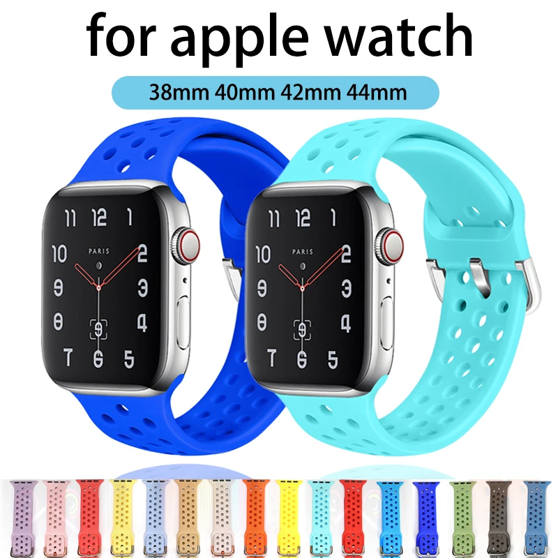 Ремешок силиконовый для Apple Watch SE Band 44 мм 40 series 6 5 4 iWatch 3 2 42 38 спортивный браслет