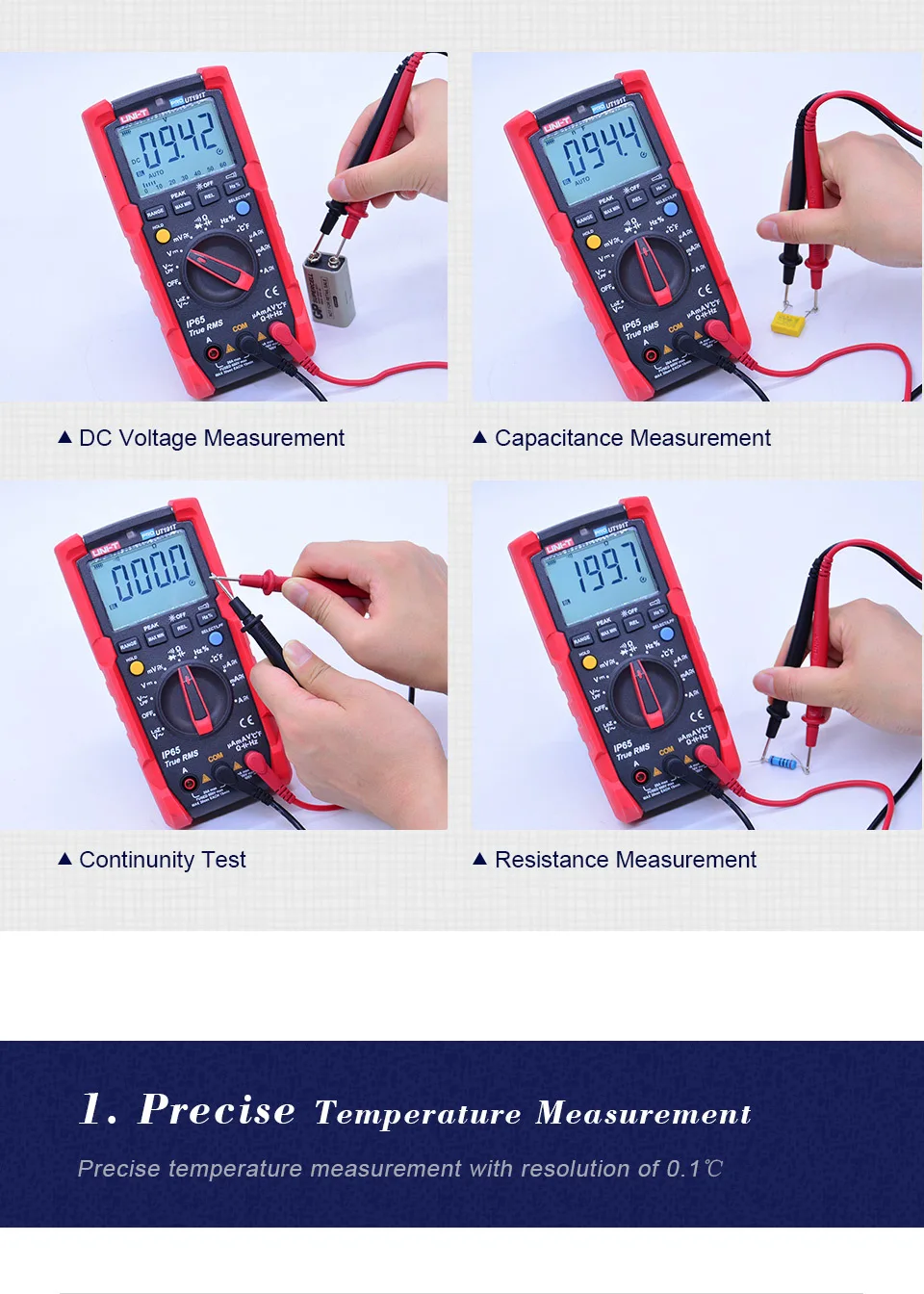 Профессиональный цифровой мультиметр UNI-T UT191E/UT191T True RMS AC DC Напряжение Ток Ом тестер, IP65 Водонепроницаемый/пылезащитный, ACV LPF