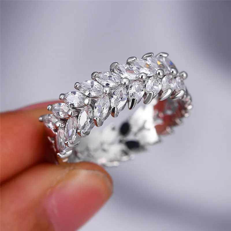 Wedding Engagement Rings Women Luxury Crystal Zircon Rose Gold Silver
