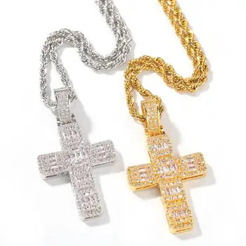 

Hip Hop Classic Jesus Cross Pendant Necklace Micro Inlaid Square Zirconium Trend Street Dance Rap Men's Fashion Accessories