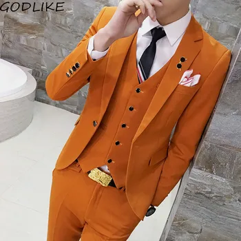 

GODLIKE New Design Fashion Men High-end Suits Jacket Formal Dress male Suit Set Wedding groom tuxedo (Jacket+Pants+Vest)