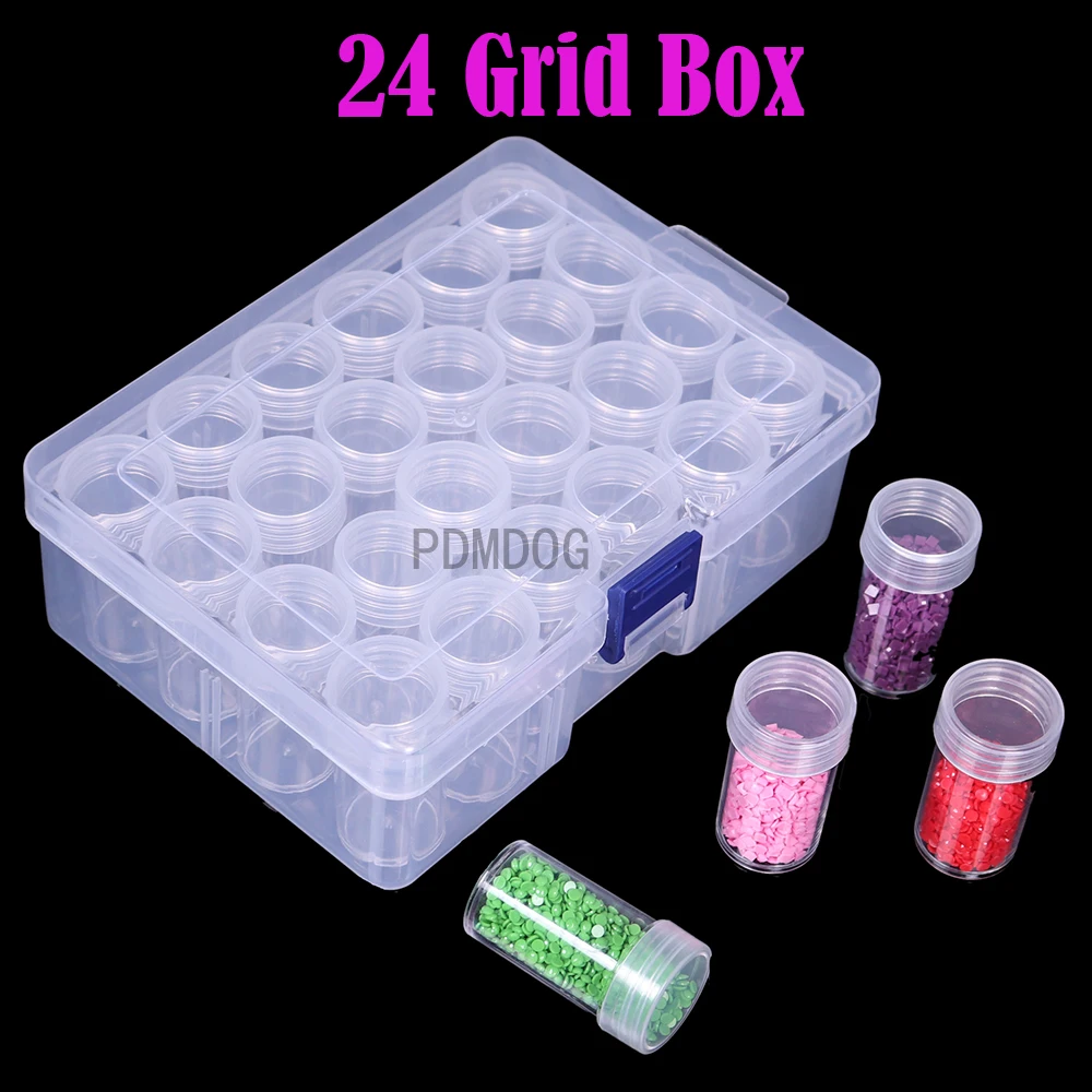 24/60 Grid Diamond Painting Storage Box Round Bottles Drill Beads Art Kit  Tool