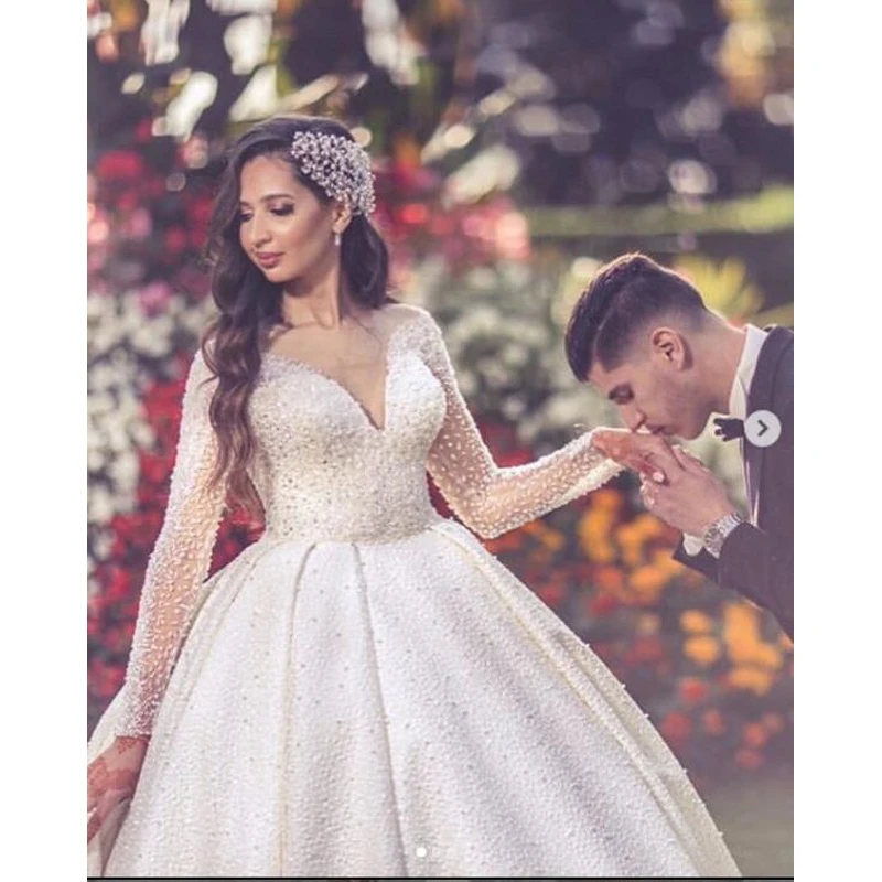 Новое Женское свадебное платье robe de mariee vestido de noiva Свадебные платья с бусинами с рукавом длиной до пола Формальное свадебное платье es