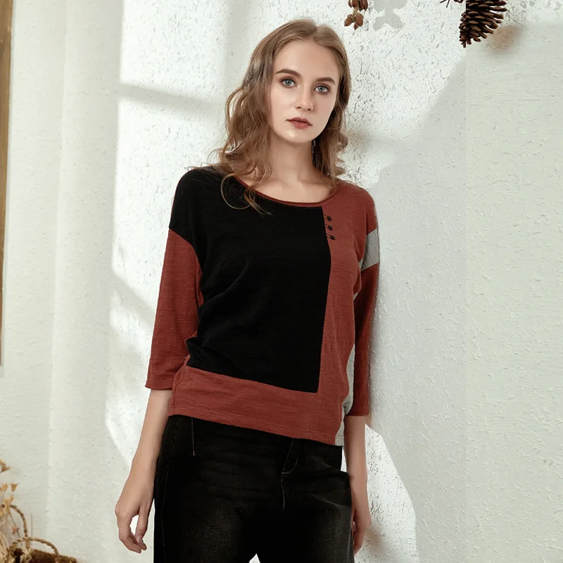 Embroidered red JINGRUI осень оригинальная новая женская футболка свободный большой размер короткий рукав Топ Женская футболка - Цвет: Embroidered red