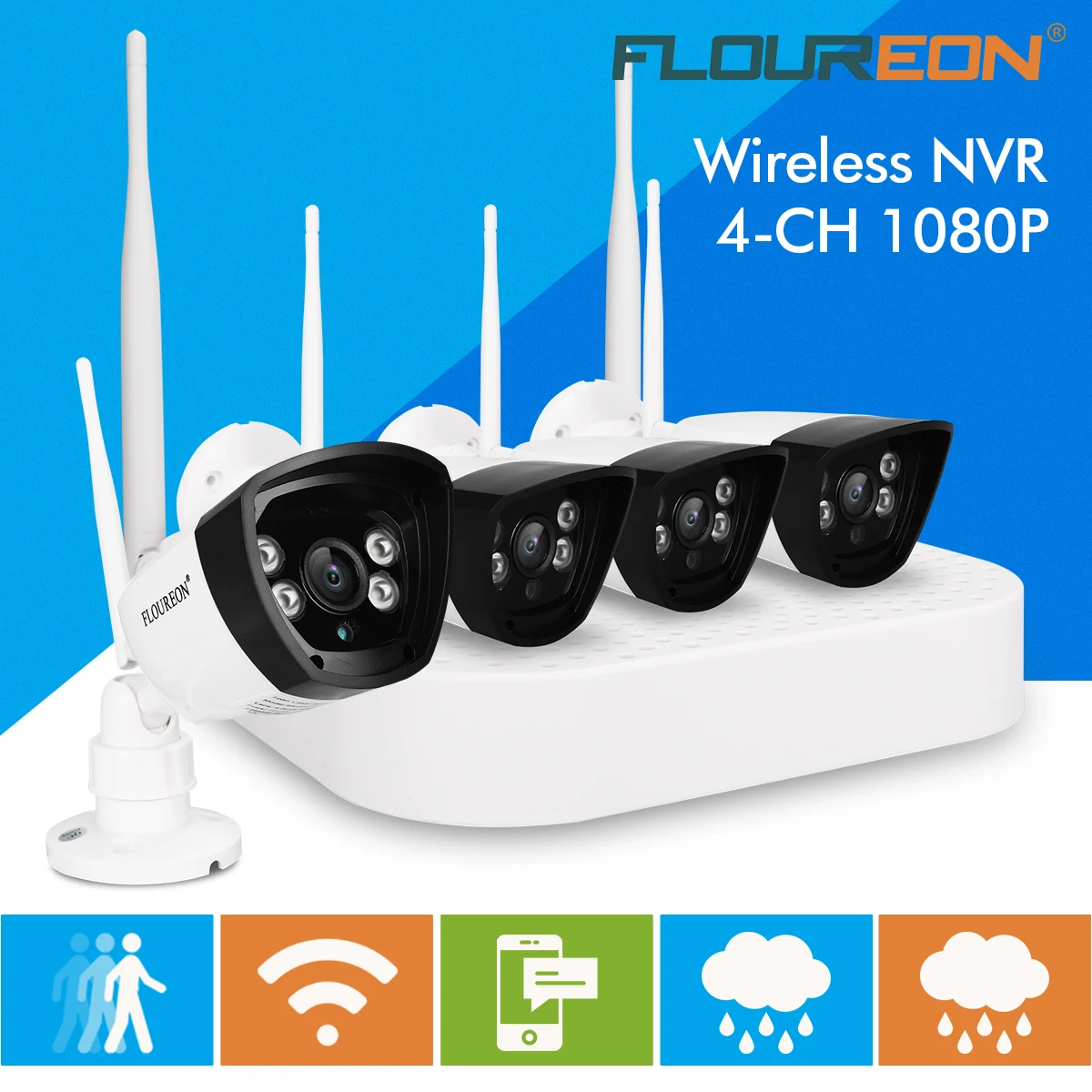 Floureon 4CH беспроводной CCTV 1080P DVR комплект открытый wi-fi/WLAN 720P 1.0MP IP камера безопасный видеорегистратор система NVR EU