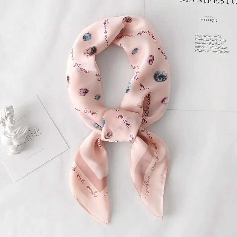 FJ155-Pink Дизайнерский принт женский шарф на Шею Шелковый платок повязка на голову аксессуары Дамский квадратный шейный платок галстук сумка шарфы - Цвет: FJ155-Pink