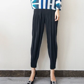 

Miyake Pleated Pants Women's Slim Trousers Autumn and Winter New High Waist Thin Black Harun Pants Women