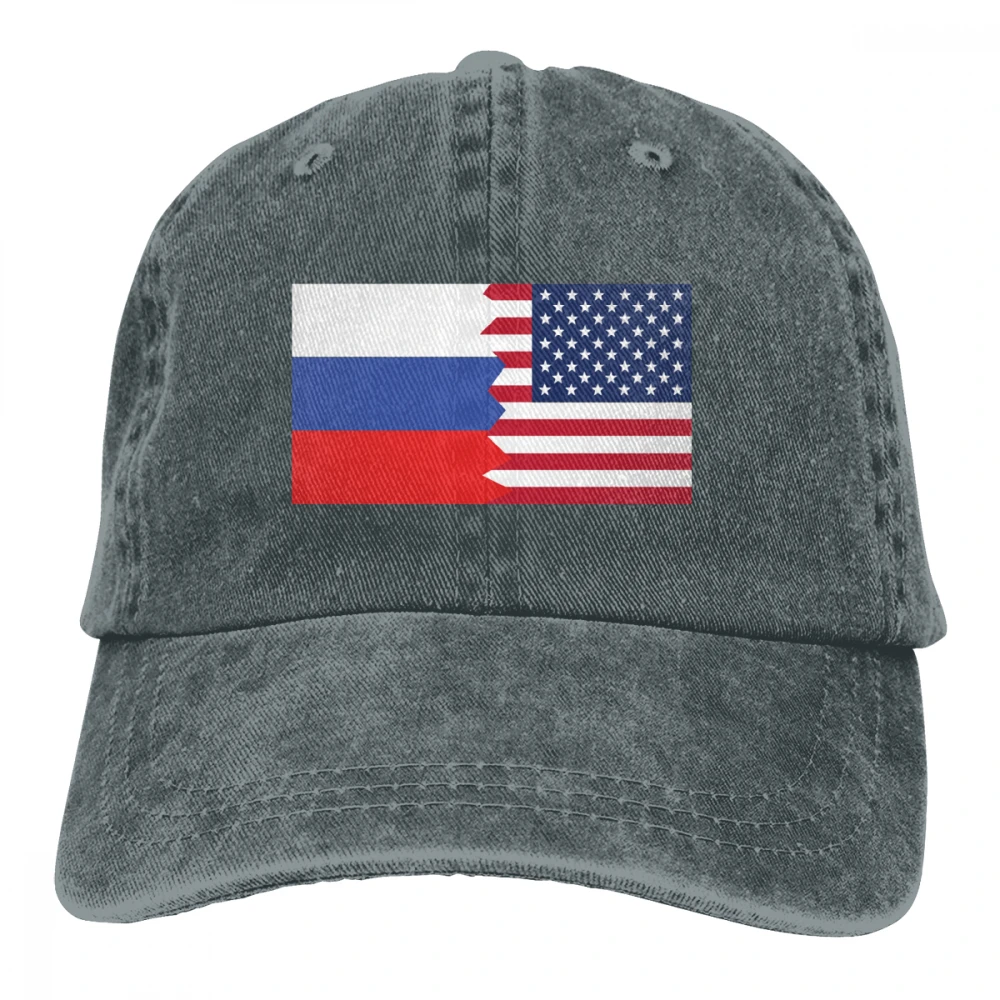 Русский американский флаг Casquette натуральный унисекс Мужские Женские джинсовые бейсболка с ремешком кепки Регулируемый Гольф папа шляпа