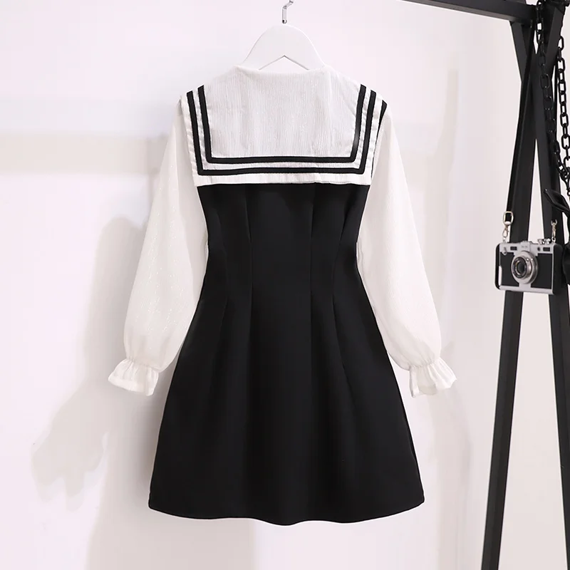 女童学院风连衣裙秋装新款童装中大童洋气长袖儿童海军领公主裙子_3