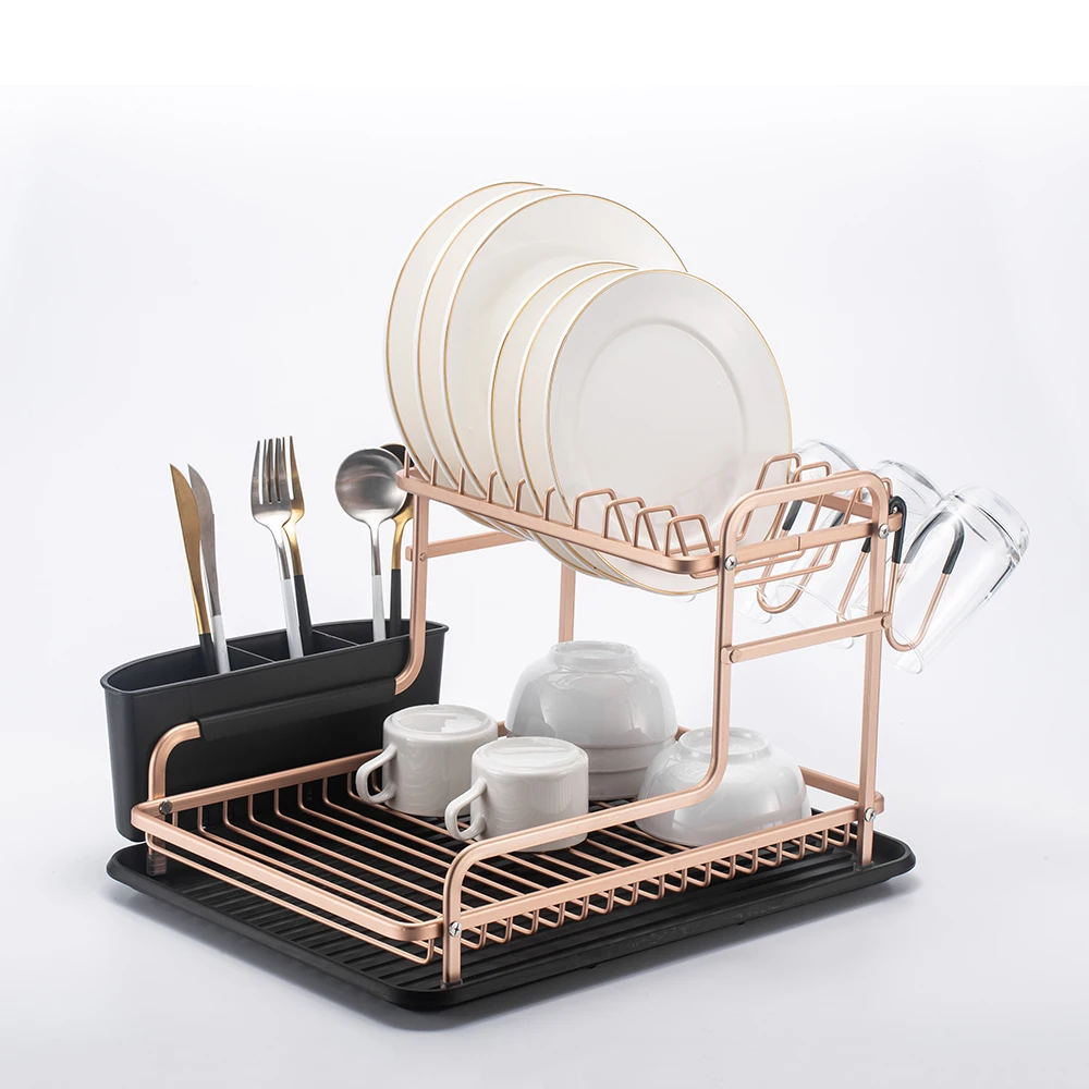 2 уровня шампанское золото нержавеющая сталь алюминий сушилка для посуды