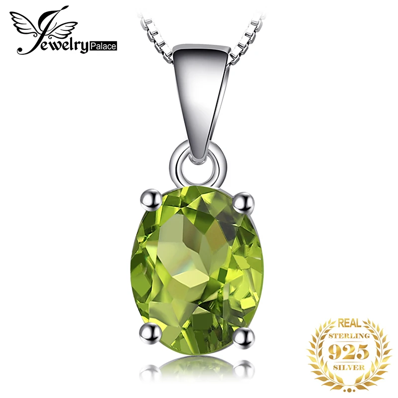 Image Genuine 2.2ct Natural Green Peridot Pure Solid 925 Sterling Silver Pendants For Women Love s Gift Oval Cut Trendy Fine Jewelry