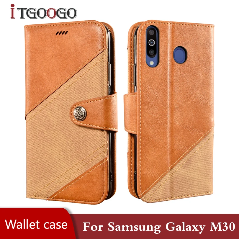 Кожаный чехол-книжка с откидной крышкой для samsung galaxy m 30 противоударный