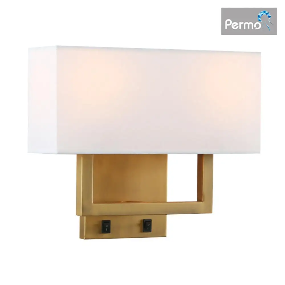 Permo 2-Lights Wall Sconce Light Fixture Finish with White Textile Shades and 2pcs On/Off Switch Button Living Room Bedside Nigh