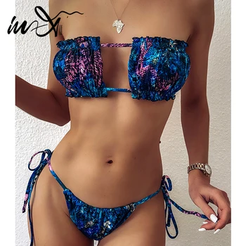 

In-X Micro bikinis 2020 mujer Sexy snake print swimsuit women swimwear String bikini set bandeau swim suit bathing suit bathers