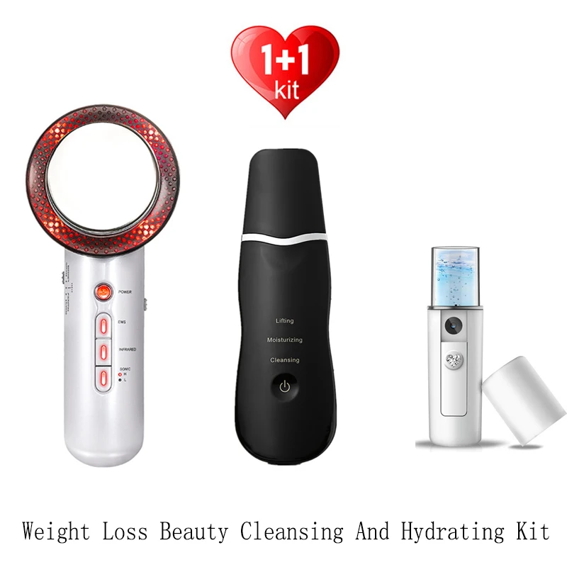 

Ultrasonic Skin Scrubber Ultrasound Cavitation EMS Body Slimming Fat Burning Body Slimming Machine Facial Beauty Hydration Kit