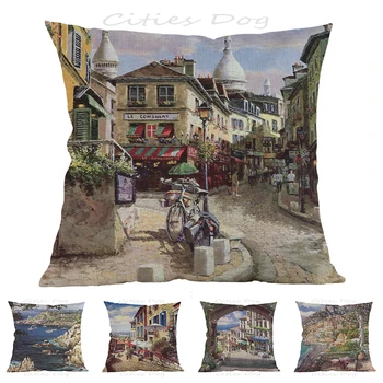 

European style Paris Montmartre painting art 45*45cm square pillow case Cushion cover bar sofa pillow cushion covers
