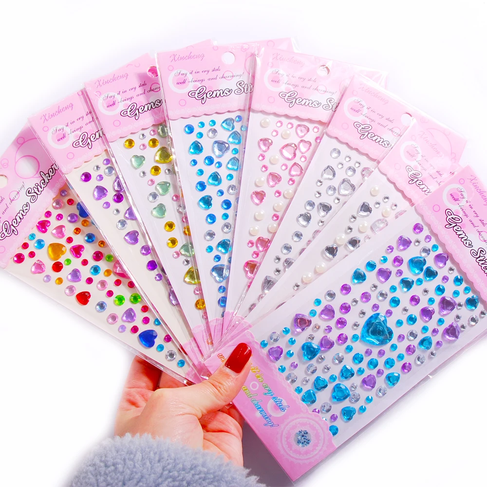 Rhinestone Stickers The Shape Of Heart and Round Gems Crafts Sticker  Crystal Self Adhesive Jewels For Embellishment