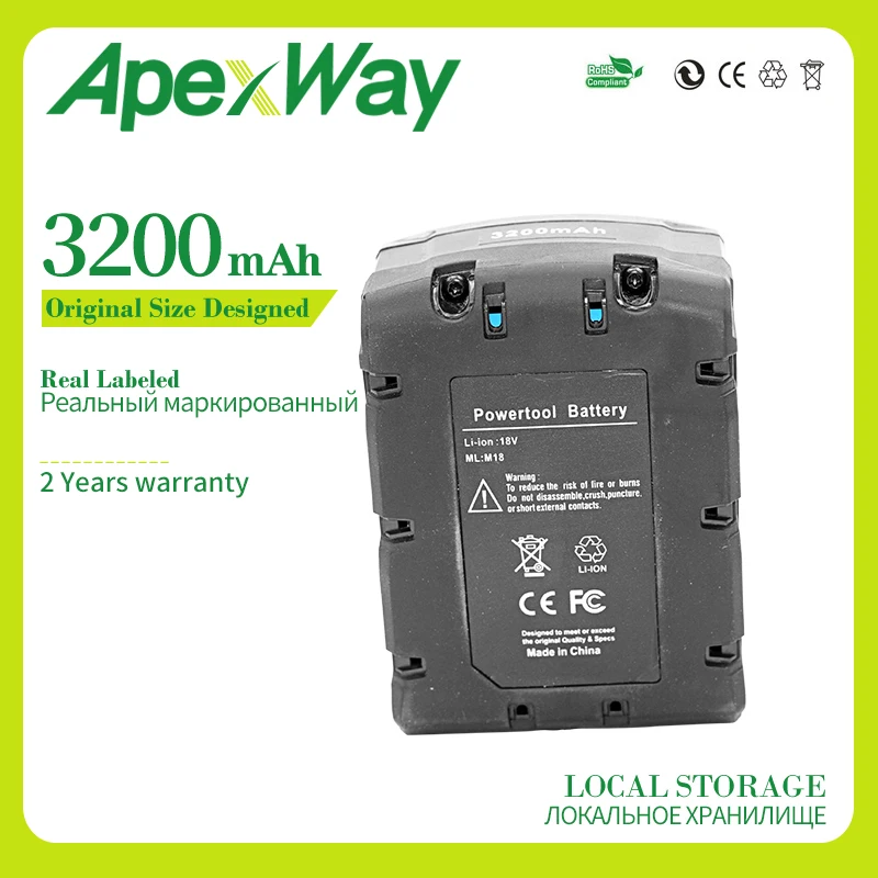 Apexway 18v 3200 мА/ч, литий-ионный инструмент Батарея для Милуоки M18 48-11-1815 48-11-1850 сменная лампа M18 Батарея 2646-20 2642-21CT