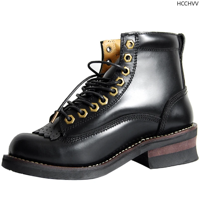 Skup Unisex handmade koronkowa retro nowa skórzana platforma męska pierścionek czarne czerwone botki taktyczne praca motocyklowe buty błyszczące zwiększenie