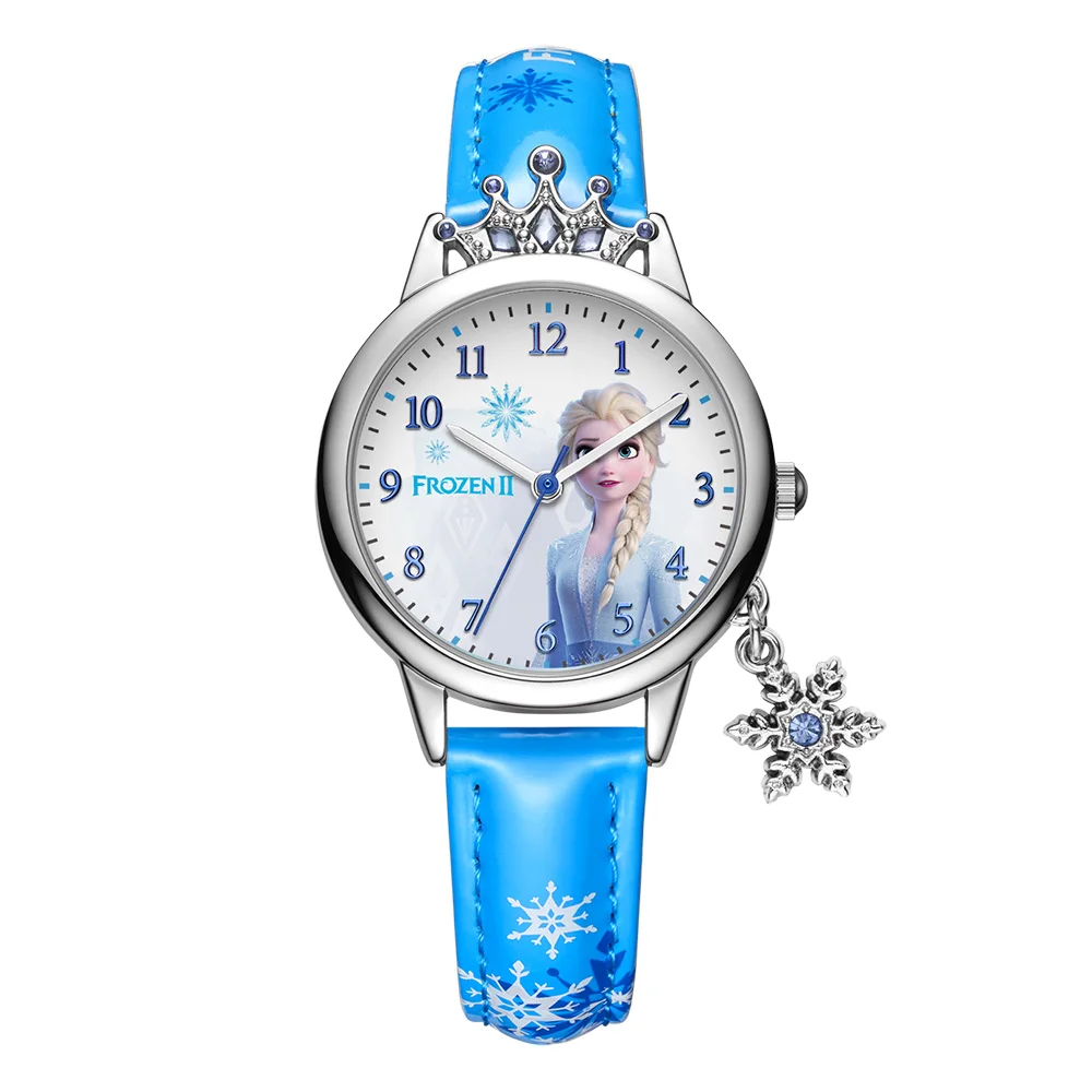 Детские часы disney, роскошные детские наручные часы принцессы, детские красивые короны, стразы, подвеска в виде снега, наручные часы для девочек из искусственной кожи - Цвет: blue- opp pack