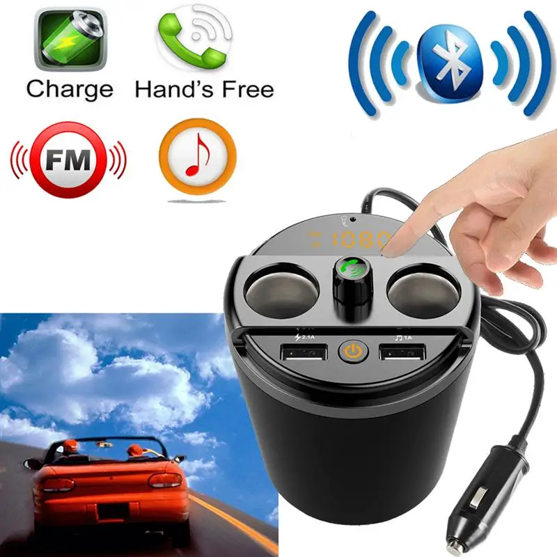 Автомобильный Bluetooth FM передатчик чашка MP3 плеер Автомобильный комплект свободные руки подстаканник прикуриватель двойной USB зарядное устройство U диск воспроизведение музыки