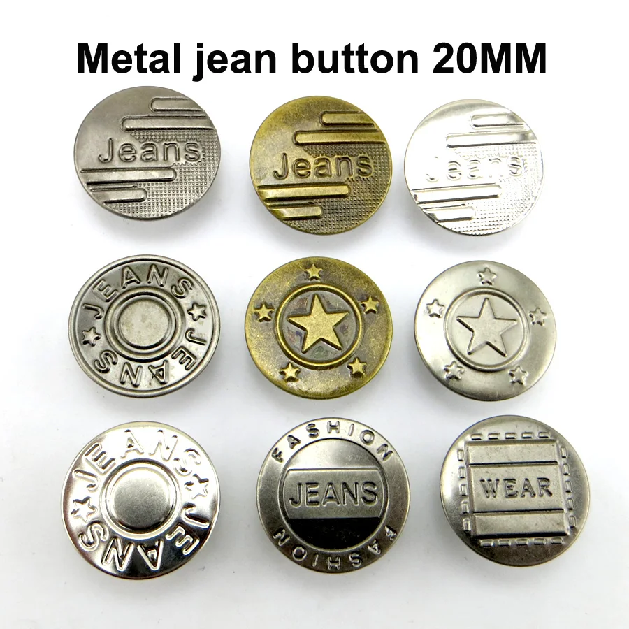 

30PCS 20MM Silver Gray Metal Letter Jeans Button Fits Decoration Garment Buttons Sewing Clothes Accessories JMB-3209