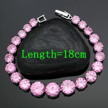 طقم مجوهرات نسائي من الفضة الإسترليني عيار 925 مرصع بأحجار مستديرة ، طقم مجوهرات زركونيا مكعبة باللون الوردي ، أقراط من الكريستال الأبيض ، قلادة ، خاتم ، سوار ، قلادة 5